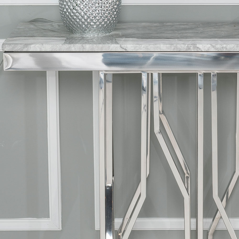 Mercury Grey Chrome Marble Effect Console Table