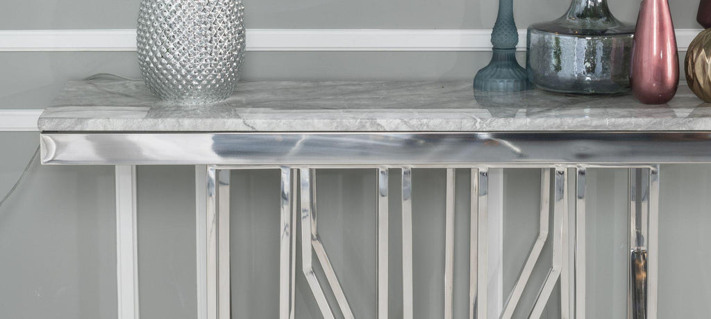 Mercury Grey Chrome Marble Effect Console Table