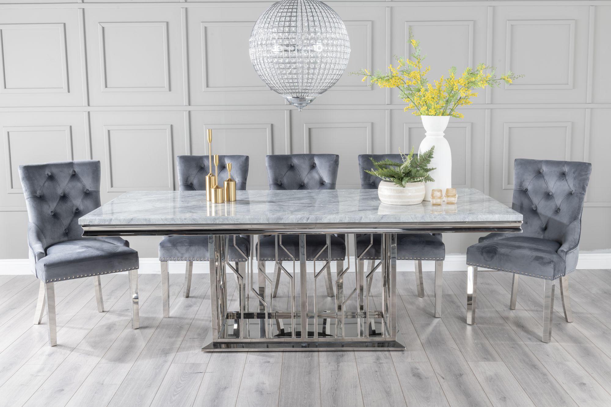 Mercury Grey Chrome Engineered Marble Dining Table 220cm