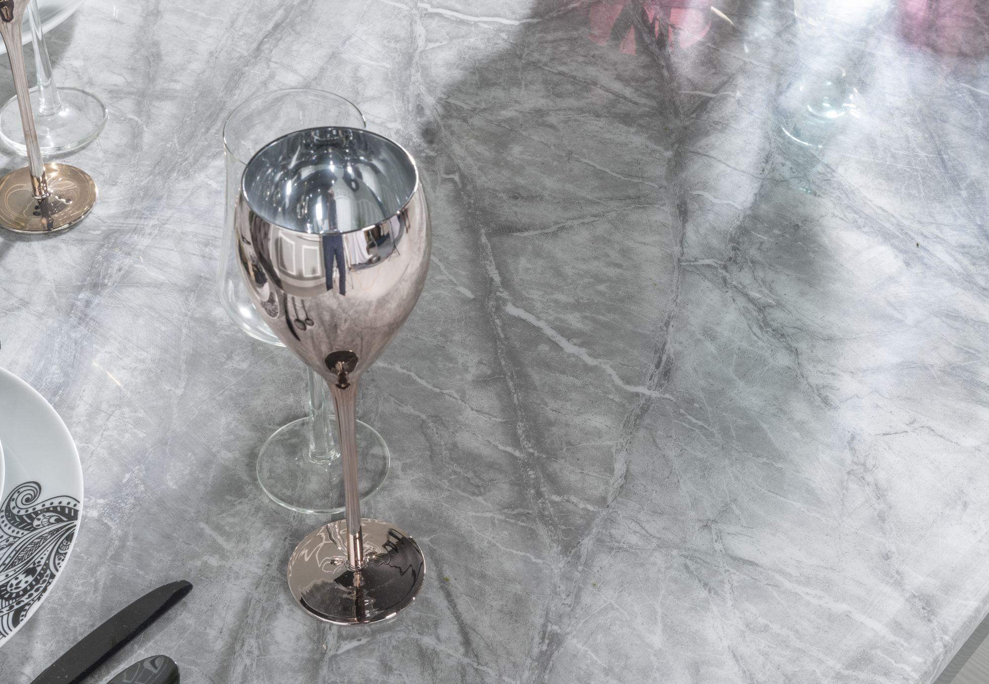 Mercury Grey Chrome Engineered Marble Dining Table 220cm