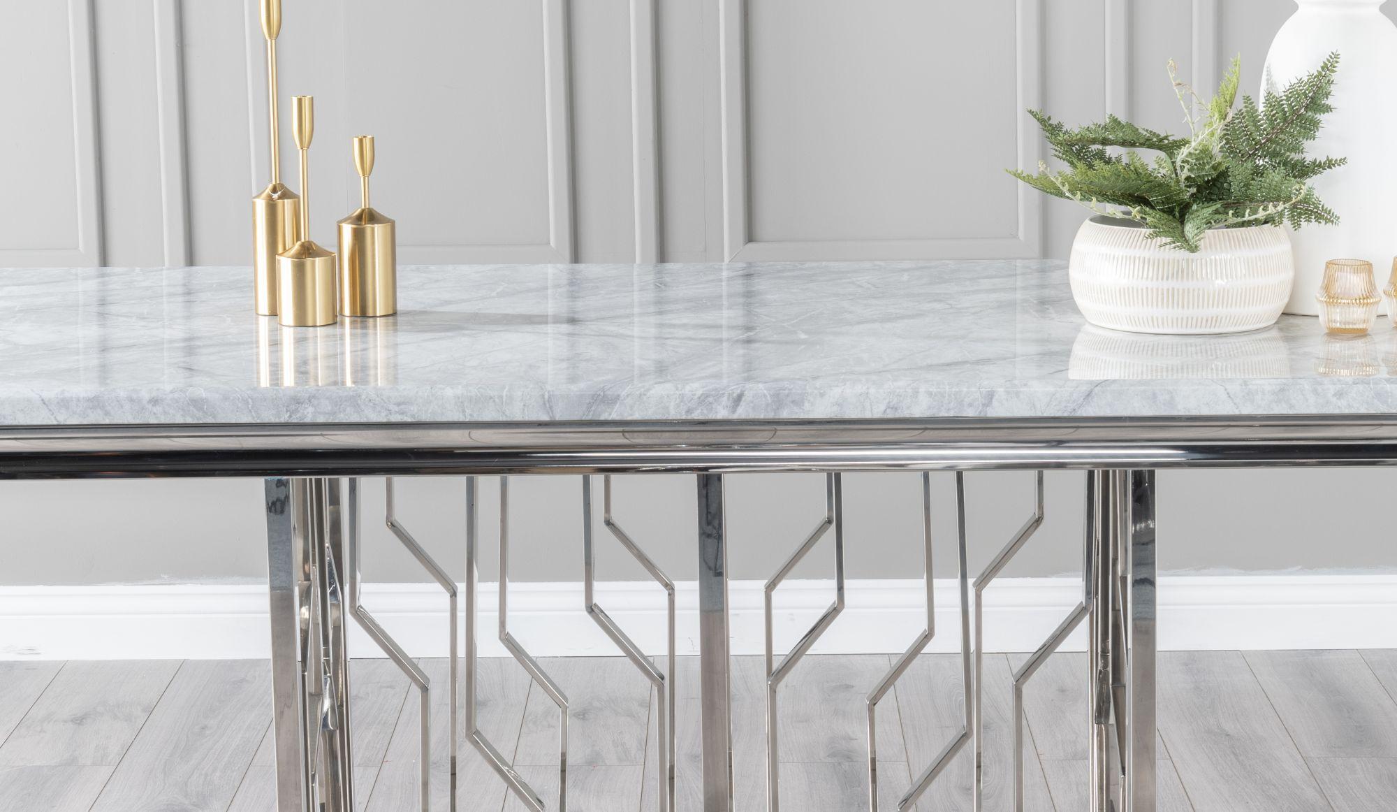 Mercury Grey Chrome Engineered Marble Dining Table 220cm