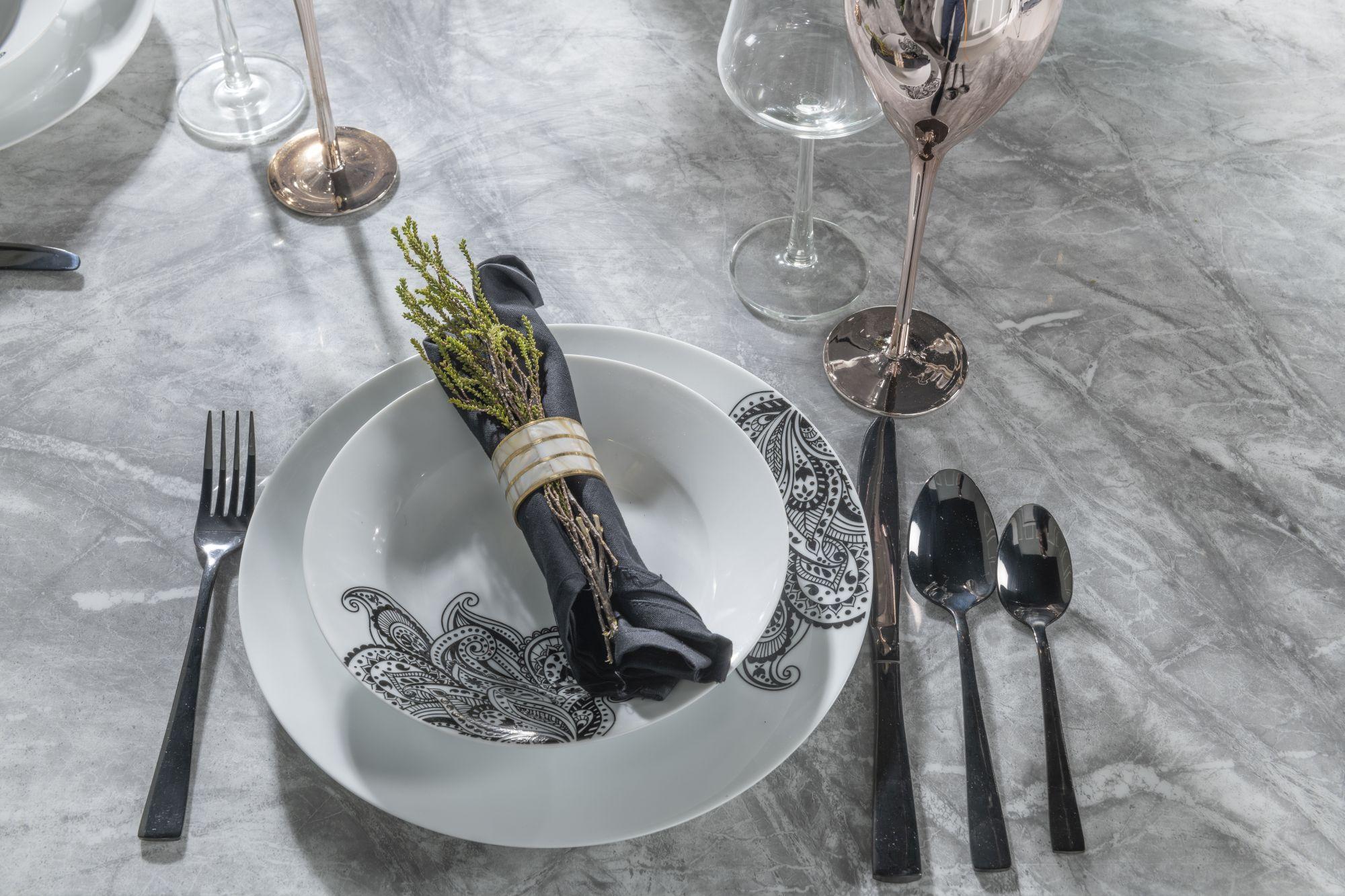 Mercury Grey Chrome Engineered Marble Dining Table 220cm