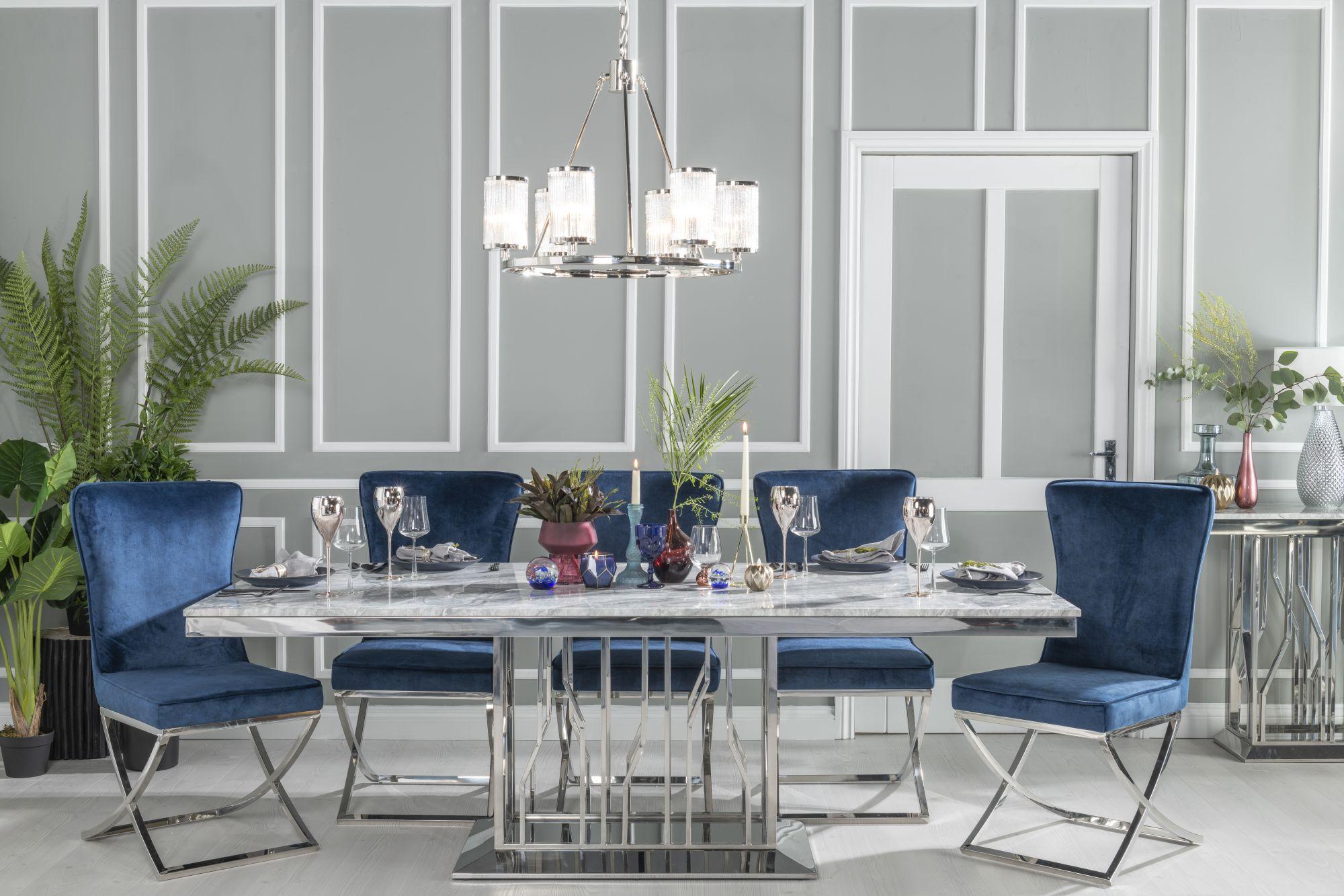 Mercury Grey Chrome Engineered Marble Dining Table 220cm
