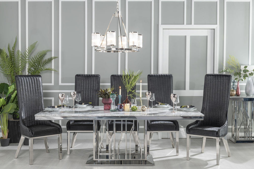 Mercury Grey Chrome Engineered Marble Dining Table 220cm
