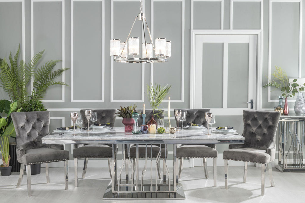 Mercury Grey Chrome Engineered Marble Dining Table 220cm