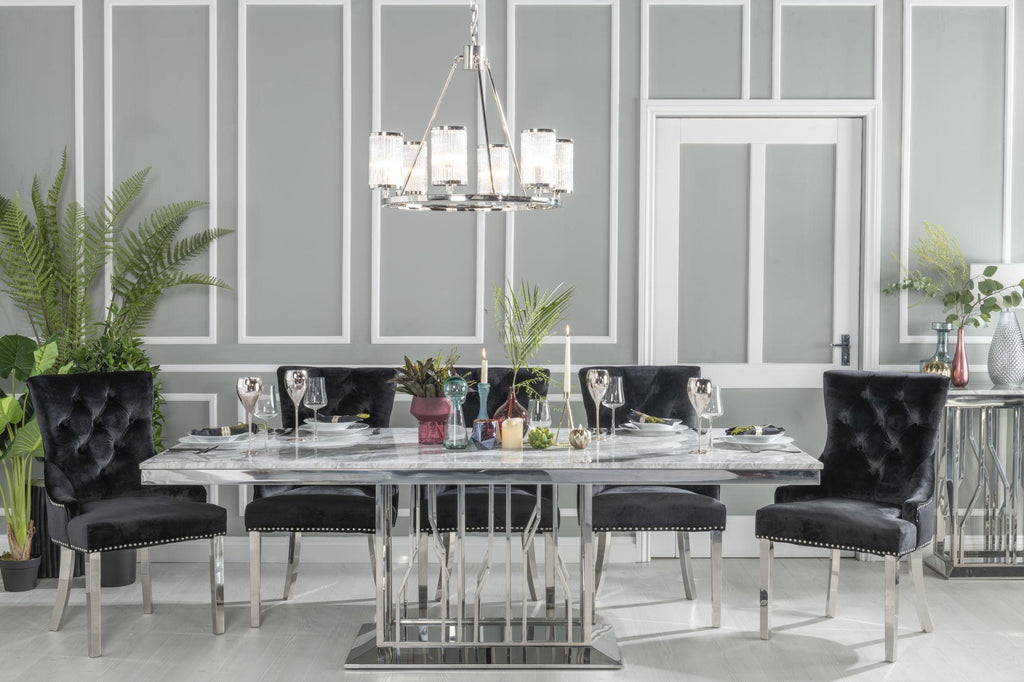 Mercury Grey Chrome Engineered Marble Dining Table 220cm