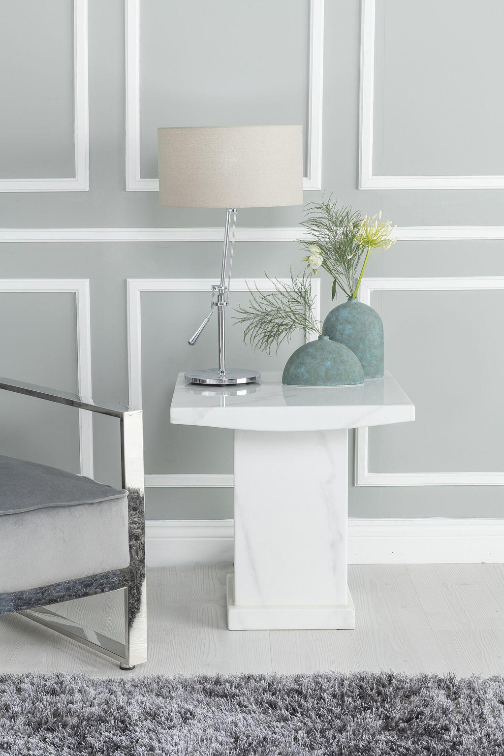 Olympia White Engineered Marble Square End Table