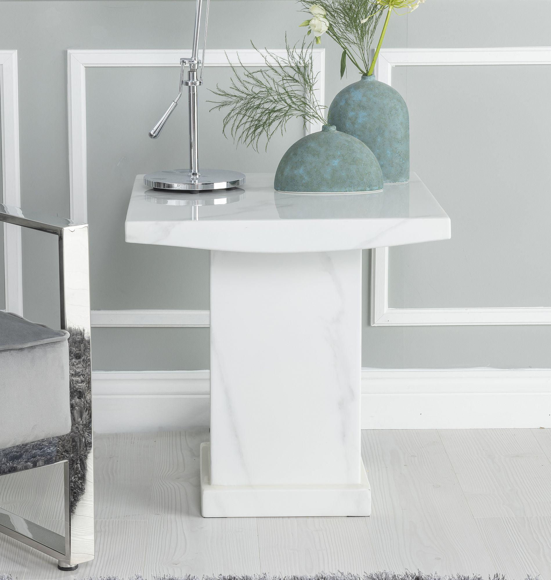 Olympia White Engineered Marble Square End Table