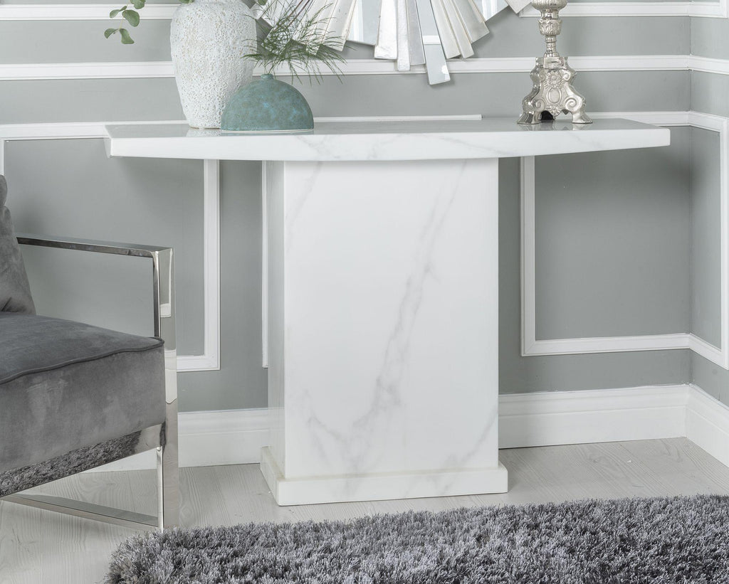 Olympia White Chrome Engineered Marble Console Table