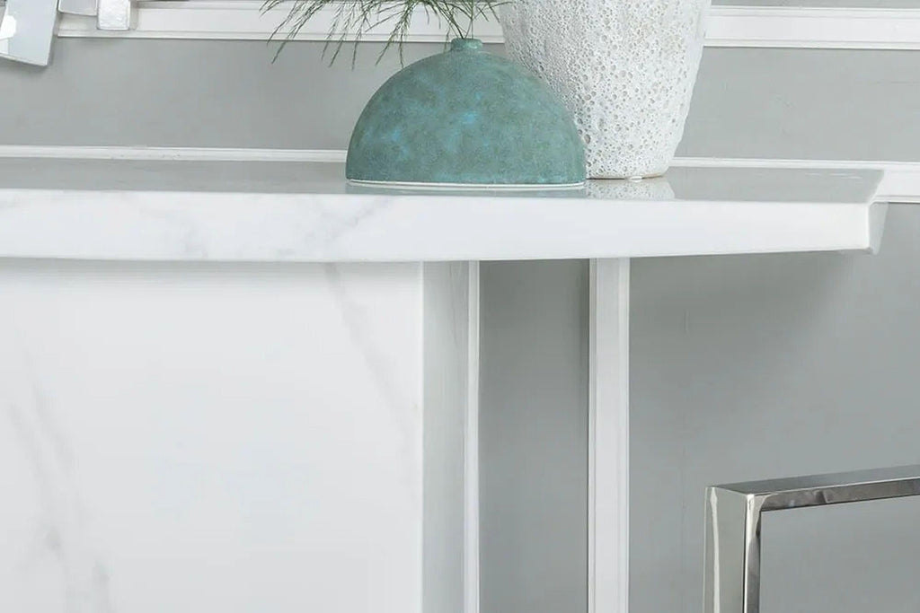 Olympia White Chrome Engineered Marble Console Table