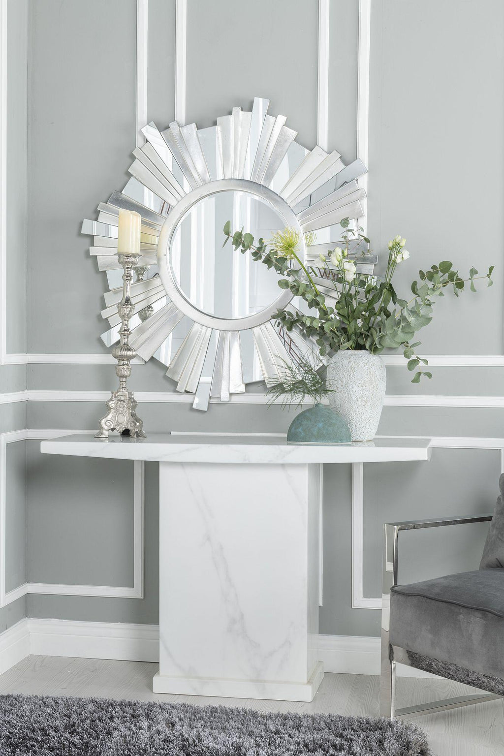 Olympia White Chrome Engineered Marble Console Table