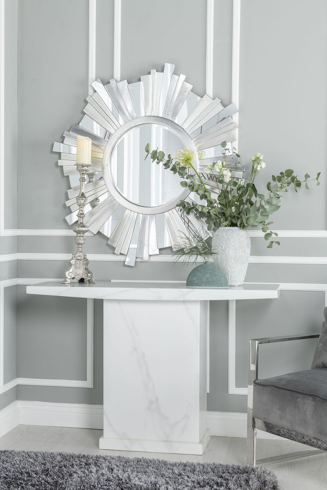 Olympia White Chrome Engineered Marble Console Table