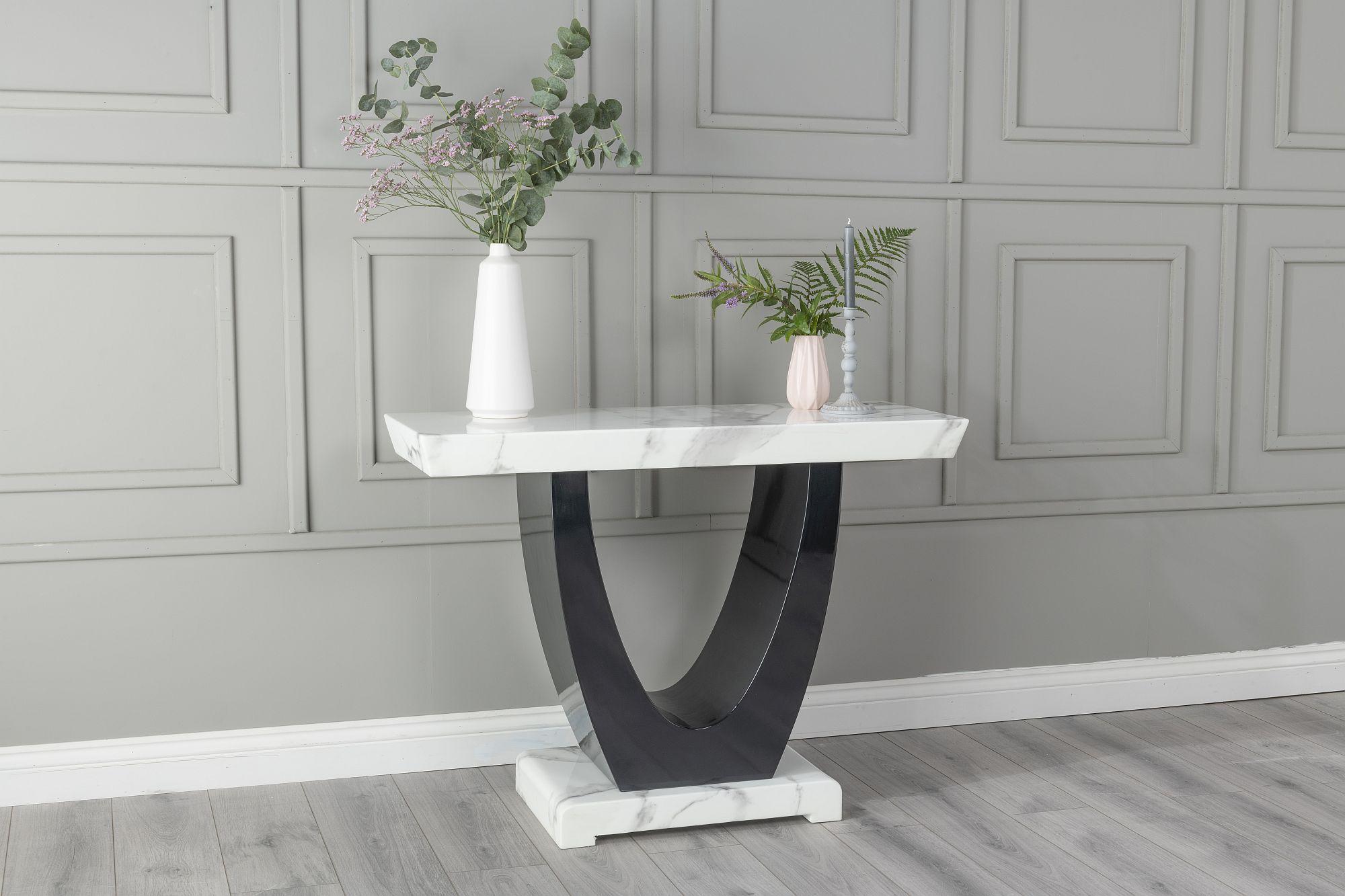 Omega White Black High Gloss Engineered Marble Console Table