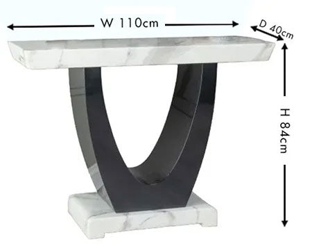 Omega White Black High Gloss Engineered Marble Console Table