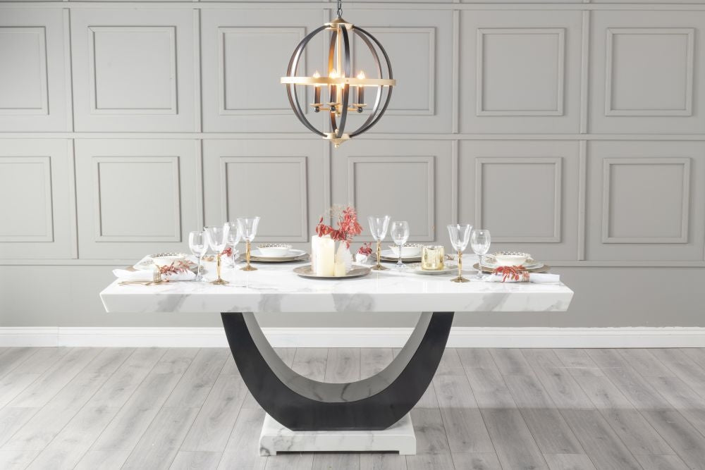 Omega White Black High Gloss Engineered Marble Dining Table 180cm