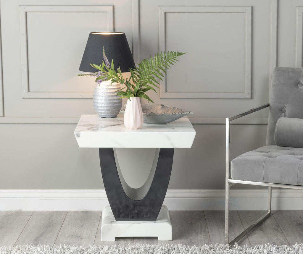 Omega White Black High Gloss End Table