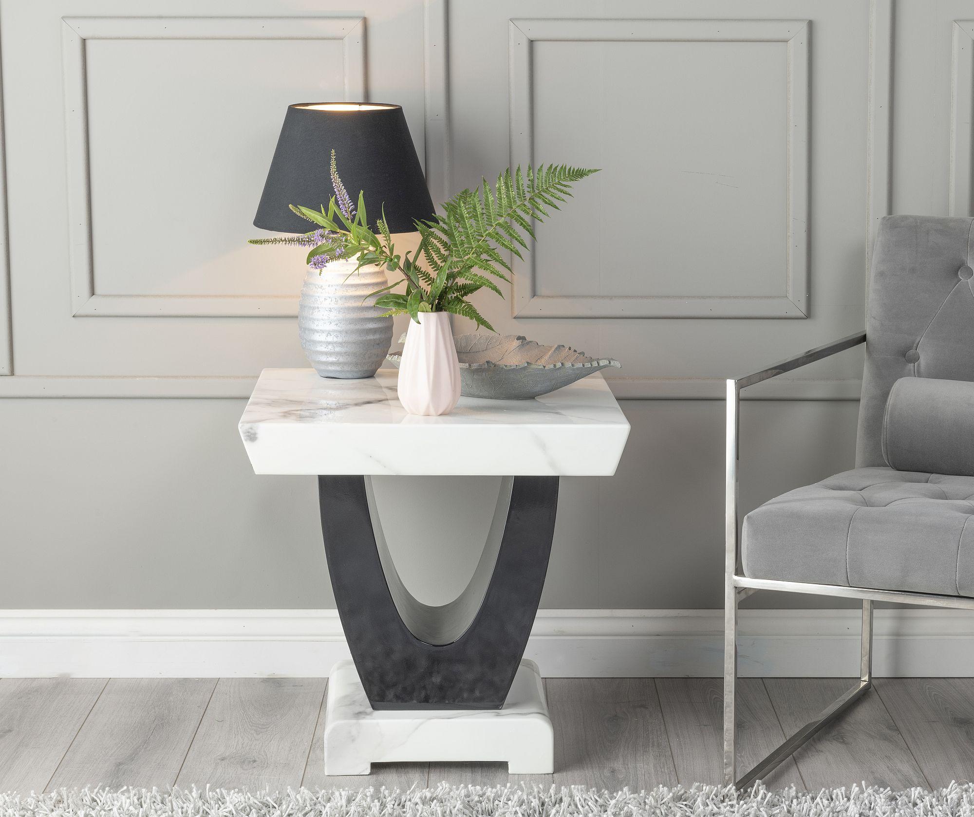 Omega White Black High Gloss End Table