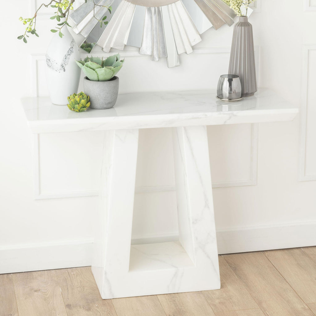 Rio White Engineered Marble Console Table