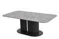 Sydney Grey Ceramic Marble-Effect Coffee Table with black ribbed twin-cylinder MDF pedestal base - front view