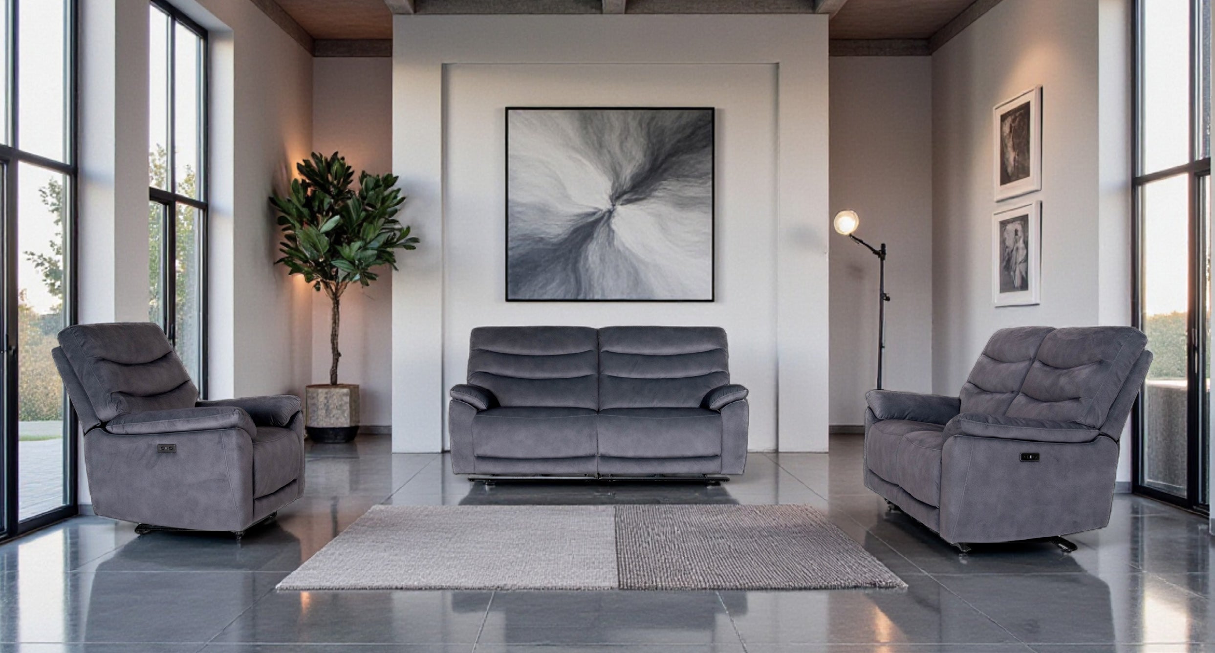 Toledo Midnight Black Fabric Power Recliner Sofa