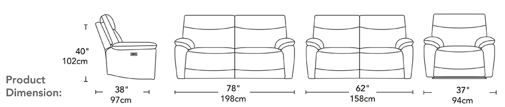 Toledo Midnight Black Fabric Power Recliner Sofa