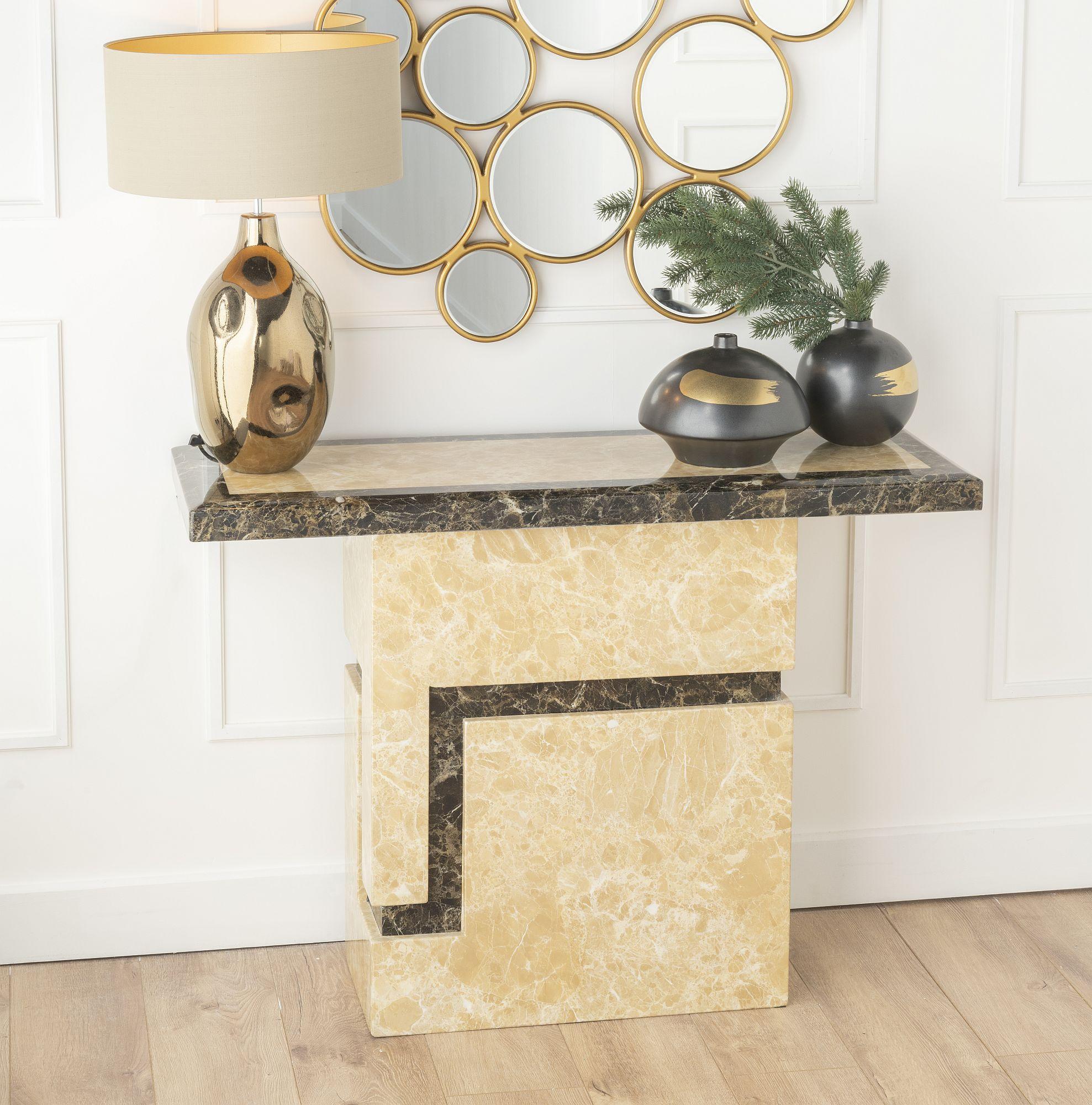 Venus Grey Cream Engineered Marble Console Table