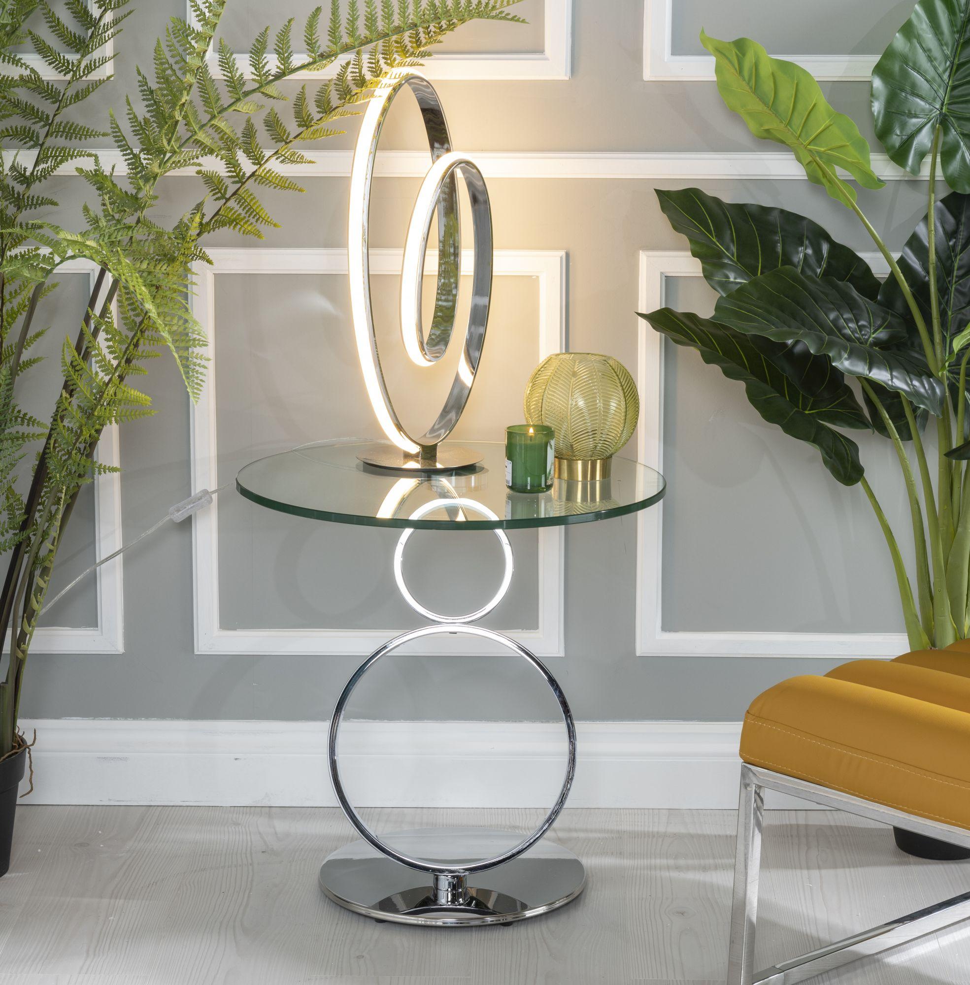 Virgo Clear Glass Chrome Round End Table