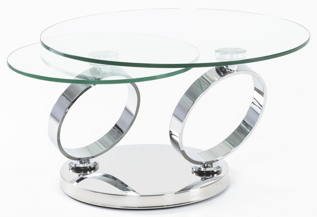Virgo Clear Glass Chrome Swivel Round Coffee Table