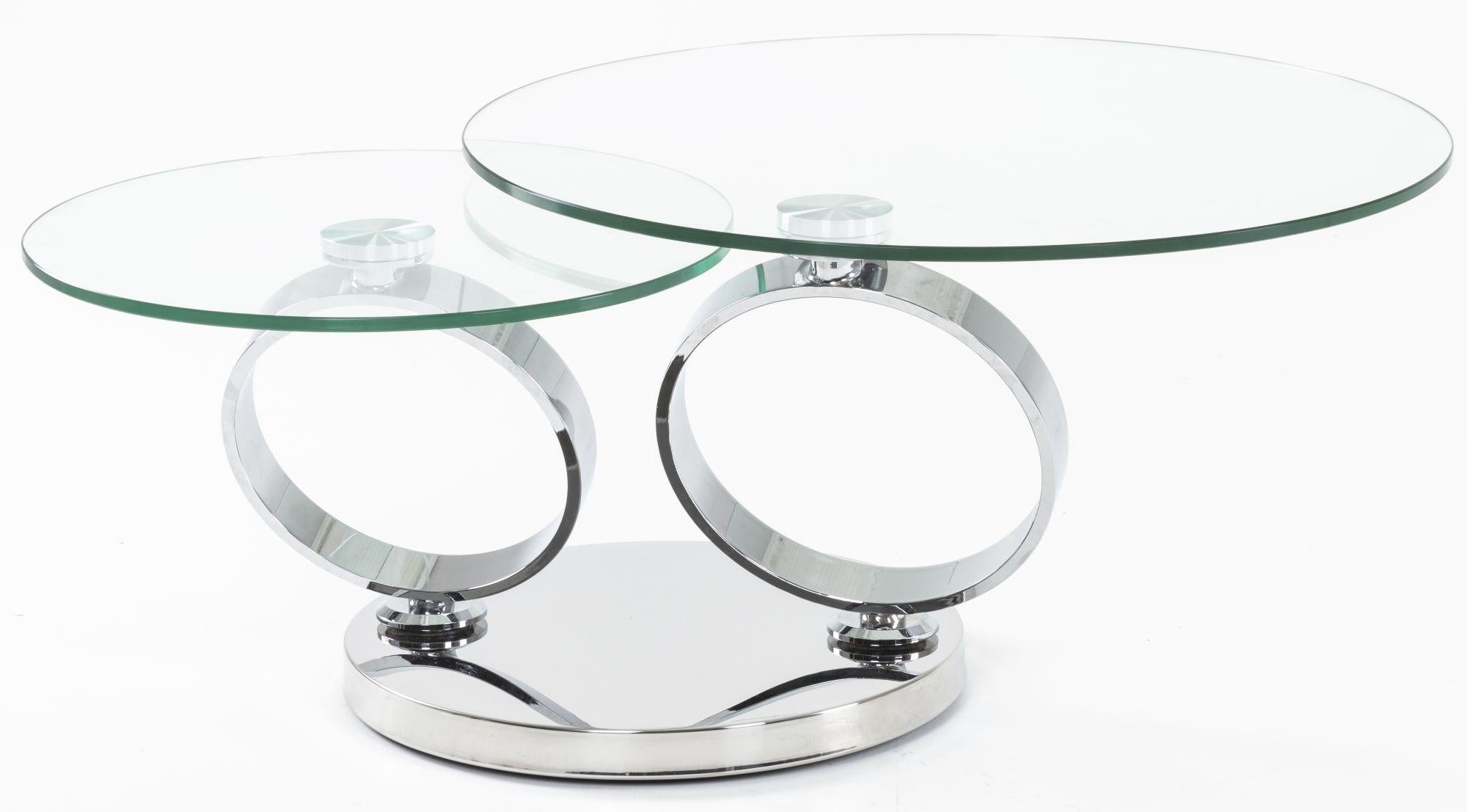 Virgo Clear Glass Chrome Swivel Round Coffee Table