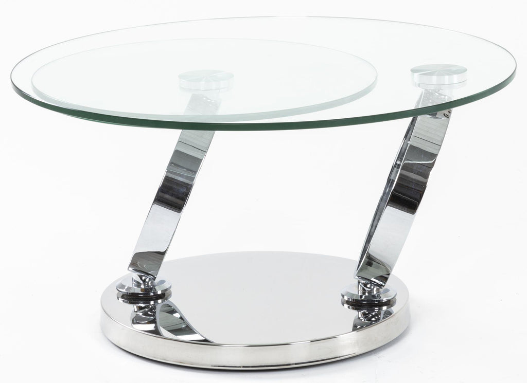 Virgo Clear Glass Chrome Swivel Round Coffee Table