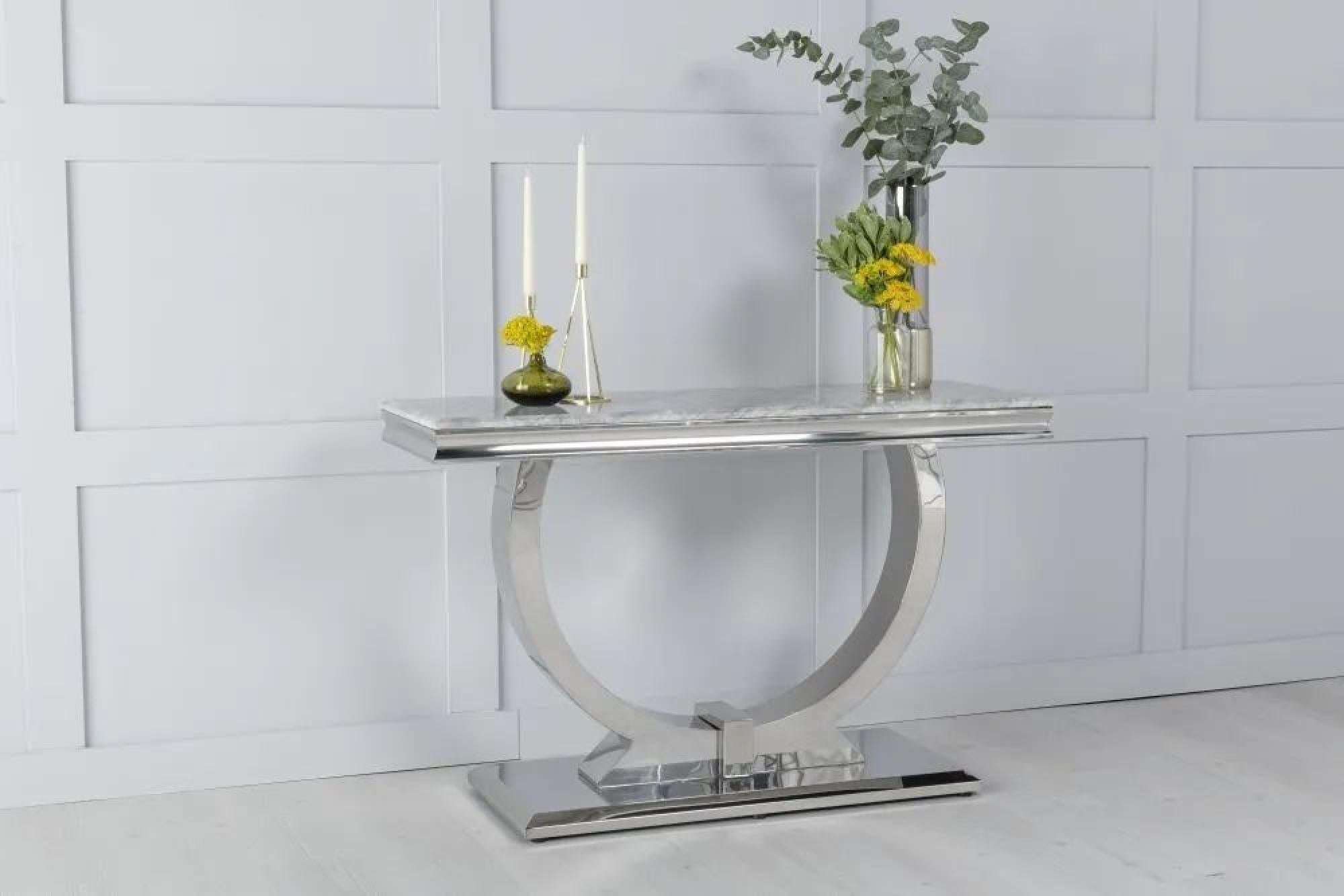 Welby Grey Chrome Marble Effect Console Table